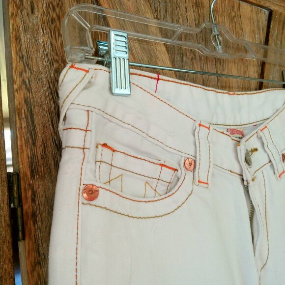 TRUE RELIGION Godiva Bobby Jean Shorts Size 27 White Custom Cut Off Embroidered - Picture 6 of 10